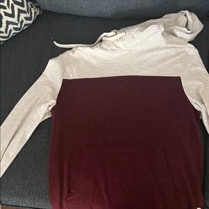 Colorblock Hoodie Sweater - Cream and Burgundy